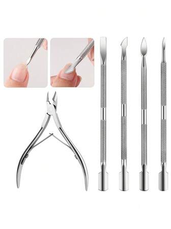 5Pcs/Set Nail Cuticle Nipper Set Manicure Clipper Stainless Steel Nail Pusher Nail Cleaning Dead Dkin Removal Tool