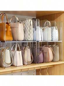 4pcs Clear Wardrobe Bag Storage Tote Purse Bag Divider Removable Cabinet Rack, Wardrobe Suitable For Bedroom Bathroom Office Practical Book Divider L Shape Storage Rack, Space Saving Storage Rack, Car Organizer Storage Bins Drawer Organizer,Transparent 4-Compartment Organiser Is Only Suitable For Small Handbags, For Clothing Wardrobe Storage Closet Dividers Closet Dividers Sweater Sock Pants Jeans Underwear