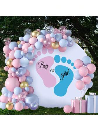 129入組藍粉兩色乳膠氣球套裝，氣球拱門配件套裝，背景裝飾氣球，適用於生日派對，婚禮裝飾，嬰兒派對，性別揭曉，慶祝活動，主題派對