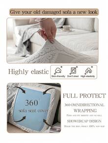 1pc Bohemian Style High Stretch Jacquard Velvet Sofa Cover - Pet Friendly, Anti-Scratch, Non-Slip, Washable, Dust-Proof, Universal Size Fits L-Shaped And 1/2/3/4 Seater Sofas, Suitable For All Seasons, Holiday Decor, Applicable For Living Room, Bedroom, Office - Light Grey - View 8