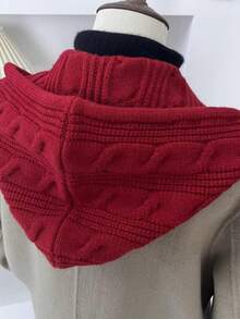 1pc Women's Solid Color Drawstring Knit Scarf Hat, Fashionable Autumn/Winter Warm Thick Layerable Knit Hat Scarf Combo, Simple & Elegant For Daily Commute Valentines Gift