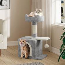 DOGAT Small Cat Tree Tower 70cm 28 Inch Indoor Cat Tree With Condo Scratching Post Top Perch Fish Platform Dangling Ball Colourful Kitten Activity Centre For Apartments Corners And Small Rooms - Light Grey - Light Grey - View 5