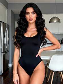 1件装女士无缝塑身连体衣，丁字裤底，瘦身塑形连体衣，收腹连体衣，塑身衣，束腰带 - 黑色 - 查看 7