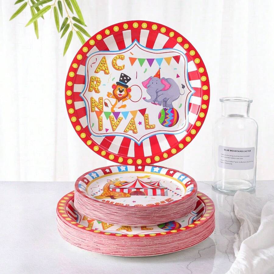 7-Inch And 9-Inch Disposable Party Paper Plates, Circus Carnival Printed Party Supplies, Dessert Paper Plates, Disposable Paper Plates Suitable For Birthday, Celebration, Party Decorations - Multicolor - View 1