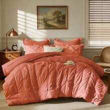 5/7pcs Modern Minimalist Bed Comforter Set, 100% Microfiber Soft Breathable Winter Bedding Set, Comfortable And Warm, Include 1 Comforter+1 Flat Sheet+1 Fitted Sheet+1/2 Pillowcases+1/2 Pillowshams,All-Season, Bed In A Bag,Wonderful Room Decor,Christmas Gift - Burnt Orange-BZ74 - 查看 13