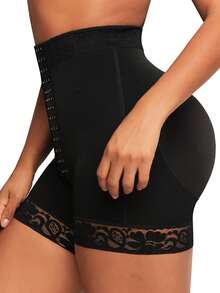 FeelinGirl Womens Butt Lifter Hip Enhancer Tummy Control Lifting Shapewear Shorts Panty, Black-4 Row Of Hooks-Open Crotch - 黑色 - 查看 4
