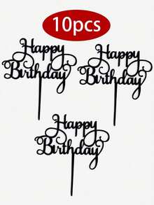 1/10/20/30/40/50/60件生日蛋糕裝飾品，生日蛋糕裝飾，返校派對用品，現代字母圖形蛋糕插牌，適用於婚禮、沙烏地阿拉伯國慶日、生日主題派對 - 黑色 - 查看 10
