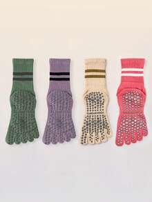 1/2/3/4/7 双装女士多色专业瑜伽袜，防滑硅胶抓地普拉提健身袜，踝袜/膝袜，透气，适合春夏秋冬穿着 - 彩色 - 查看 14