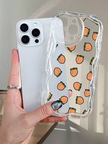 Funda para teléfono con estampado de mini melocotón, accesorio de moda, diseño único y colorido, ideal para amantes de la comida, ideal para la temporada. Compatible con iPhone 16ProMax/16E/16Pro/16Plus/16/15ProMax/15Pro/15Plus/15/14ProMax/14Pro/14Plus/14/13ProMax/13Pro/13/13Mini/12ProMax/12Pro/12/12Mini/11ProMax/11Pro/11/XSMAX/XR/X/XS - Negro - Ver 1