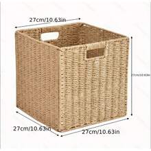 1pc Paper Rope Woven Square Storage Basket With Transparent Window And Handle, Foldable, Space-Saving, Natural Material, Suitable For Bedroom, Kitchen, Bathroom, Toy Storage, Organizer Box, Multi-Purpose Storage Box For Clothes, Blankets, Miscellaneous Items, Practical And Decorative. - Khaki - View 7