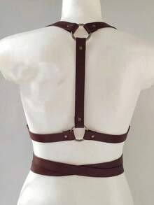 1pc Women's Elegant Coffee PU Leather Chest & Waist Cincher Belt, Streetwear Body Harness Suitable For Daily Commute, Holidays, Parties, Halloween, Christmas Outfit Accessory - Coffee Brown - View 2