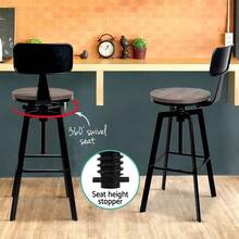 Artiss Bar Stools Adjustable Wood Stool W/Backrest - Black - View 5