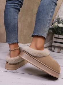 Unisex Paar dicke thermisch gefütterte Fellstiefel, hochwertige warme Winter Hausschuhe - Khaki - Übersicht 4