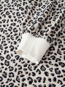 Acelitt Hanorac casual cu imprimeu leopard și rever cu fermoar pe un sfert pentru femei, la modă de iarnă - Multicolor - Vizualizare 6