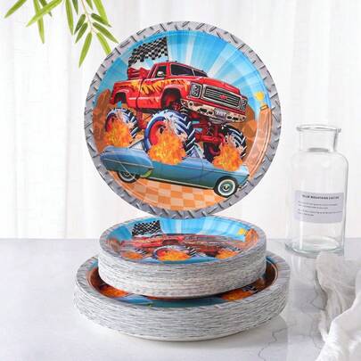 7-Inch & 9-Inch Disposable Party Paper Plates, Racing Car Print Party Supplies, Party Dessert Paper Plates, Disposable Paper Plates Suitable For Birthday, Celebration, Party Decorations
