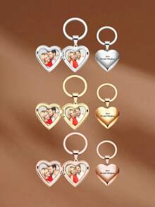 1pc Customized Heart-Shaped Photo Box Keychain, Personalized Photo Keychain, Custom Picture Insert, Elegant Metal Finish, Customized Wedding Photo Travel - Multicolor - View 4