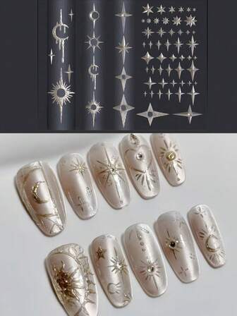 1 st Vintage Star & Moon 3D Akryl Nagelkonstgjutform, Silikon Nageldekorationsgjutform Lämplig för DIY-design