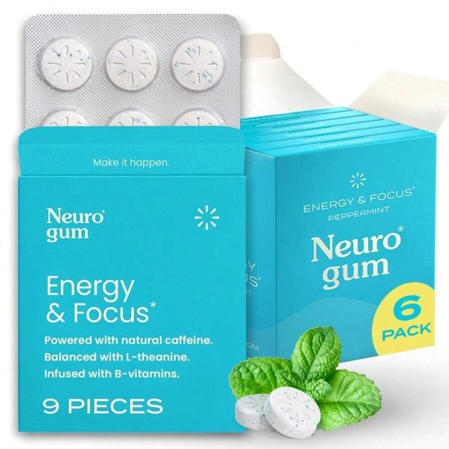 Neuro Energy Caffeine Gum/Nints For Energy &Focus -Sugar-Free With L Theanine, Caffeine, VitaminB12 & Vitamin B6-Peppermint Flavor - 2 BOX - 查看 1