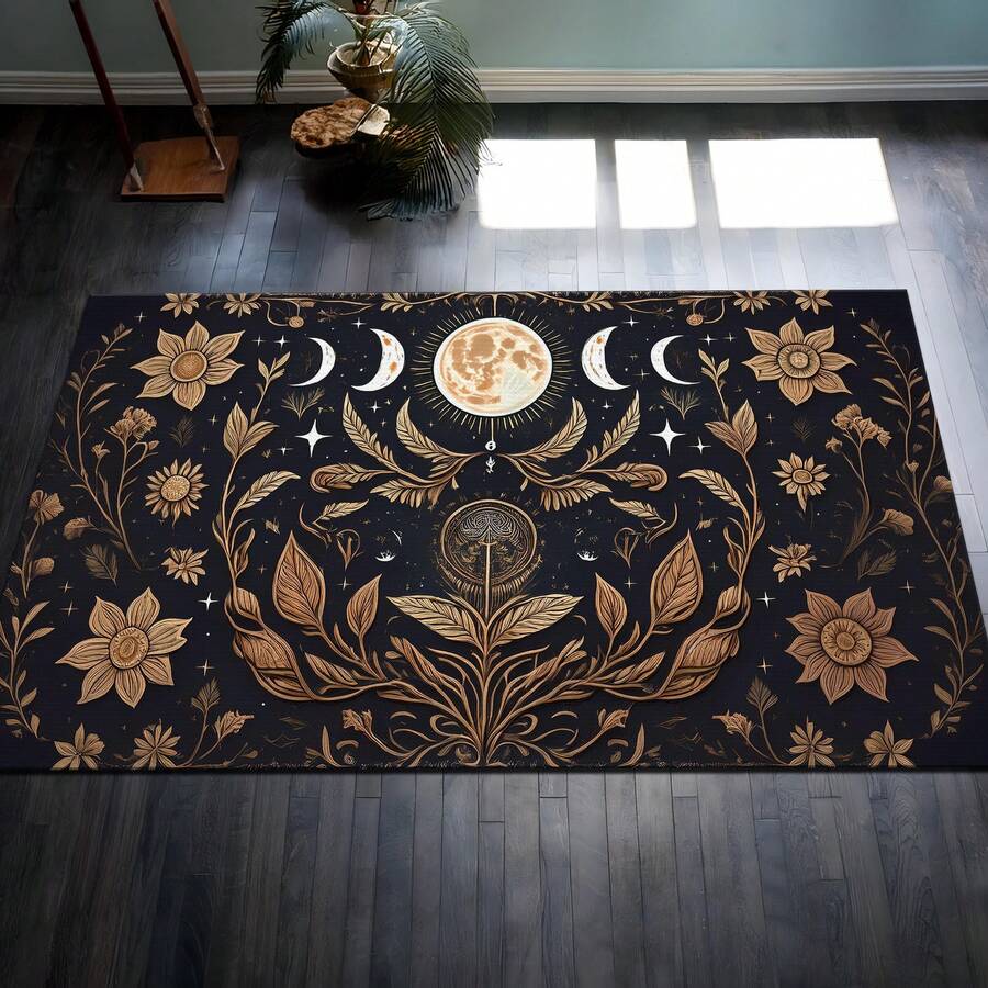 Cottagecore Moss Rug, Wildflower Botanical Rug, Green Plant Area Rug, Farmhouse Style Carpet, Nature Inspired Washable Rug For Living Room, Luxury Rug, Rugs For Living Room,84*60inch,Perfect For Halloween Home Decorations - Multicolor - View 1