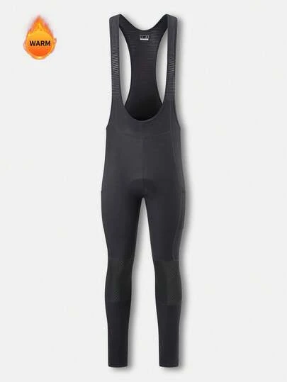 HISERWA Cycling Boyfriend-Style Men's Thermal Fleece Bib Tights Featuring A 3D Double-Density Contoured Seat Pad Soft And Breathable, High-Stretch Thick Fabric Equipped With Side Pockets On Both Thighs Road Cycling And Outdoor Sports Bib Tights