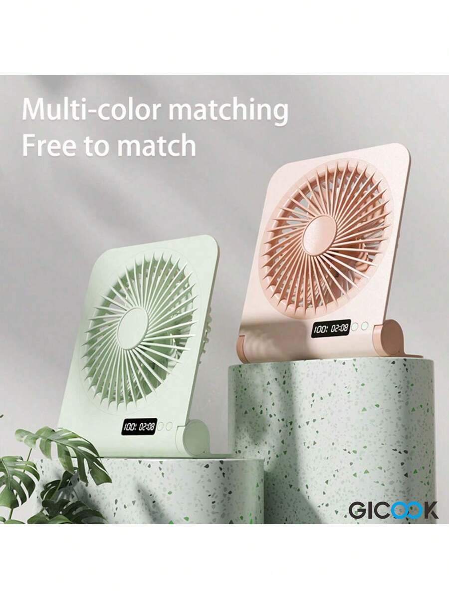 GICOOK Fan, Fans, Portable Fan, Fans Portable, Mini Fan, Home, Ventilador, Ventilador Recargable Mini USB Desktop Fan, Rechargeable Portable Fan With Clock, With 3 Speeds And Foldable Storage For Silent Operation - Lightweight And Portable Cooling For Home, Office, Dormitory And Travel