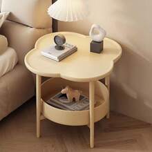 1 pezzo Comodino moderno minimalista di colore crema con bordo a quadrifoglio, mobile da comodino a forma floreale creativa, con superficie curva per uso domestico - Multicolore - Visualizzare 6