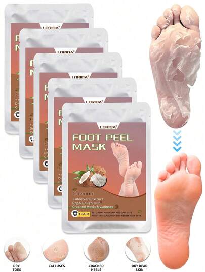 5 Paquetes de Máscara Exfoliante para Pies, Removedor de Callosidades y Piel Muerta, Máscara para Pies Secos y Agrietados, Máscara Suavizante para Pies de Hombres y Mujeres