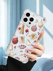 1PC Funda transparente con diseño de bolas navideñas rojas y doradas, regalos y adornos estilo elegante y festivo protección contra caídas delgada ideal para mujeres uso diario diseño sofisticado de temporada regalo perfecto para pareja funda transparente resistente a golpes, compatible con Apple Phone17/16/15/14/13/12/11/XS/XR/X/PLUS/PRO/PROMAX agarre cómodo regalo festivo para amigos, novia, novio, familia - transparente - Ver 3