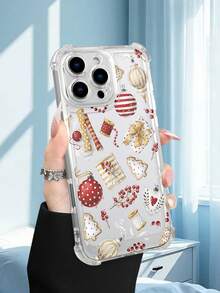 1PC Funda transparente con diseño de bolas navideñas rojas y doradas, regalos y adornos estilo elegante y festivo protección contra caídas delgada ideal para mujeres uso diario diseño sofisticado de temporada regalo perfecto para pareja funda transparente resistente a golpes, compatible con Apple Phone17/16/15/14/13/12/11/XS/XR/X/PLUS/PRO/PROMAX agarre cómodo regalo festivo para amigos, novia, novio, familia - transparente - Ver 5