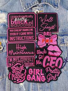 3/6/12 Stück rosa englische Buchstaben Serie gestickte Aufnäher, süßes Cartoon Mädchen Muster, Polyestermaterial, Abzeichen Aufkleber, zum Aufbügeln auf Kleidung, Nähzubehör, geeignet für Rucksäcke, Jeans, Jacken, T-Shirts, Hüte, Kleider usw.