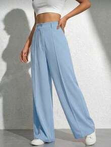 A&DD MODA, REF: Y278 Women's Wide Leg Pants In Solid Color, Elegant And Casual Style, Perfect For Parties, High Waist, Loose Fit, Comfort And Style, Sophisticated Look, Fashionista Women's Pants, Party Pants, Casual And Formal Look, Blogger Style, Casual Chic Look, Spring Summer, Vibrant Colors, Elegant And Modern, Wide Leg, Perfect For Events And Parties - 淺藍色 - 查看 5