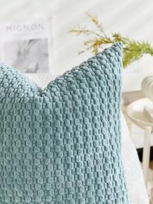 1 buah Sarung Bantal Bergaris Bohemian Warna Biru Muda (Isi Bantal Tidak Termasuk), Sarung Bantal Persegi Dekoratif Warna Solid Bahan Corduroy Lembut, Cocok untuk Liburan, Sofa, Kamar Tidur, Tempat Tidur, Semua Musim - Dusty Blue - View 5