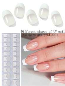 20指法式白色半固化凝胶美甲贴纸，自粘全覆盖美甲膜，持久耐用UV凝胶美甲贴纸，适合女性和女孩日常美甲装饰 - 白色 - 查看 12