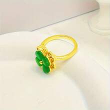 1pc Zirconia Rotating Clover Ring, Suitable For Women's Daily Wear - Green - View 5