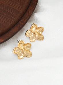 1 paire de boucles d'oreilles à fleurs vintage en métal, convenant pour un port quotidien, bijoux occidentaux pour femmes