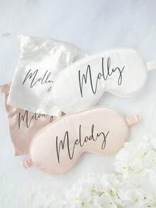 3pcs Personalized Women's Fashion Custom Name Eye Mask Set, Includes Custom Name, Scrunchie, And Storage Bag, Best Bridesmaid Gift, Bridal Party Gift, Personalized Wedding Favor, Satin Eye Mask And Scrunchie Set,Girly Era ,Premium-Quality - Multicolor - View 7