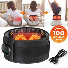 Cordless Heating Pad With Massager, Back Brace Heating Pad For Back Pain Relief, Heated Back Support Belt With 5 Heating & 3 Vibration Modes, Rechargeable Low Back Massager For Women Men - 黑色 - 查看 1