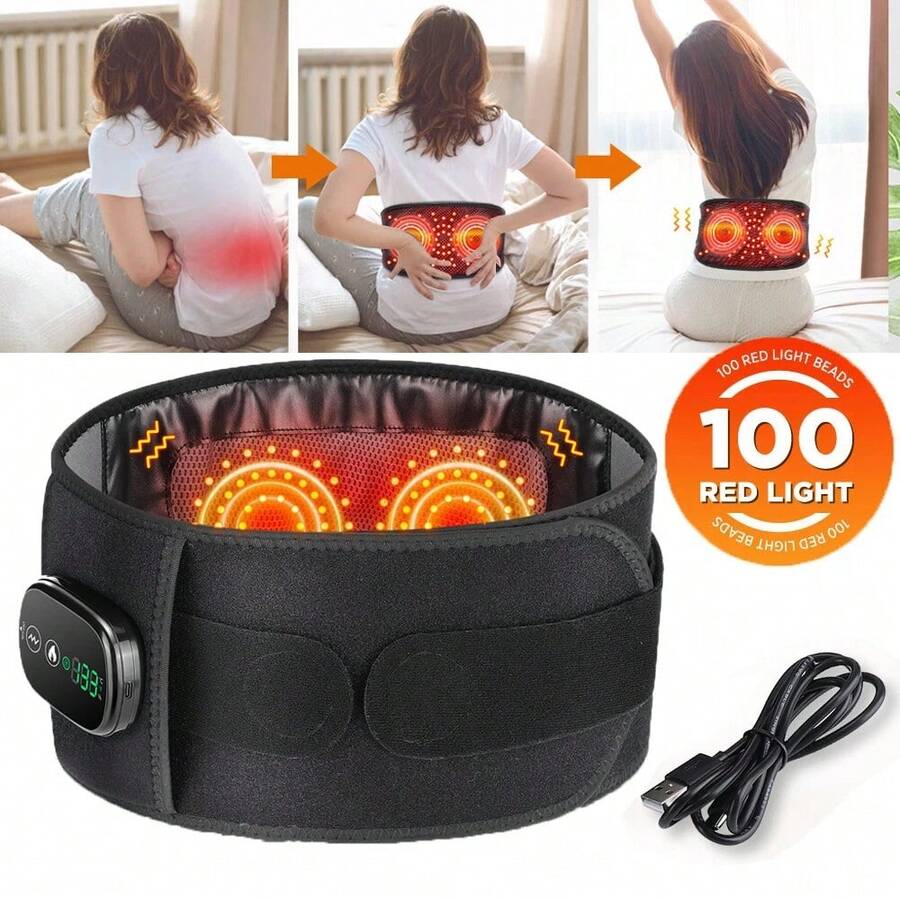 Cordless Heating Pad With Massager, Back Brace Heating Pad For Back Pain Relief, Heated Back Support Belt With 5 Heating & 3 Vibration Modes, Rechargeable Low Back Massager For Women Men - 黑色 - 查看 1