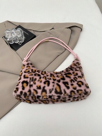 2025 Autumn/Winter Velvet Leopard Print Tote Bag For Women, Handbag For Ladies, Shoulder Bag, Y2K Fashion Bag, Suitable For Office Ladies, Students, Shopping, Gifts, Versatile For Autumn/Winter