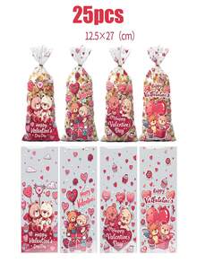 25/50/100pcs Valentine's Day Self-Adhesive Red Bear & Cute Little Bear Print Transparent Packaging Bags/Reticule/ - No-Seal Opening/ Closure, Gift Wrap For Parties, Birthdays, Valentines - Bulk Bundle - Multicolor - View 14