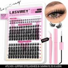 Lasvirey 130PCS Fluffy Spiky Clusters Lash Manga Lashes Thin Clear Band Lash Clusters 5-16mm DIY Lash Extension Kit Natural Look & Wispy Eyelash Extensions With Makeup Tool Bond Tweezers At Home Use - Black - View 12