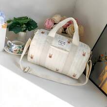 2026 New Rainbow Large Capacity Teddy Bear & Olive Embroidery Maternity Bag, Lightweight Tote Diaper Bag