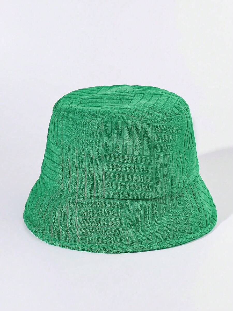 1顶女士毛巾布条纹纹理休闲百搭渔夫帽，防晒保暖，适合户外活动和寒冷天气穿着。 - 綠色 - 查看 1