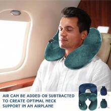 2Pcs Self - Inflatable Pillow Soft Airplane Travel Pillow With Compact Bag Long Flight Neck Cushion Support Car Home Office 12.2x11.81x5.91inPeacock Green, Blue - 孔雀綠,藍色 - 查看 7