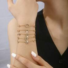 1件「金色星月心形水晶手链：女士精致配饰，闪亮镶嵌，纤细链条设计|完美适用于情人节礼物、生日惊喜、周年纪念、日常休闲佩戴、办公室造型、约会装扮、度假造型、圣诞礼物和节日礼物交换」 - 彩色 - 查看 1