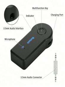 Receptor Bluetooth 5.0 para automóvil con conector AUX de 3.5 mm, transmisor de música de audio estéreo inalámbrico con micrófono, regalo del Día de San Valentín, adaptador inalámbrico 5.0 de 3.5 mm, receptor inalámbrico 2 en 1 para TV, proyector, PC, auriculares, automóvil - Batería de litio recargable, adaptador universal de 3.5 mm a 5.0 mm, accesorio de estéreo de automóvil | Diseño elegante negro | Construcción de plástico duradero, adaptador de audio inalámbrico - Negro - Ver 8