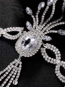 1件银色法式新娘水钻链条黑色羽毛头箍，用途广泛，适用于舞会、婚礼、派对、头饰、头部饰品 - 銀色 - 查看 4