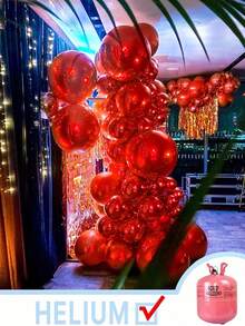 1/2/4pcs Red 4D Effect Aluminum Foil Balloons, Includes 10", 18", 22", 32", 70" Red Holographic Round Balloons, Floatable, Helium Filled, Suitable For Birthday Party, Bachelor Party, Engagement, Wedding Party, Christmas Gift, Bridal Shower, New Year, Anniversary - Red - View 4
