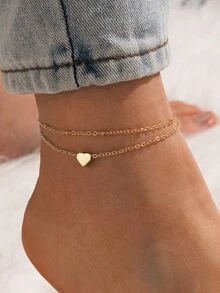 1 pieza Tobillera de cadena delicada de varias capas minimalista, colgante con encanto de corazón, versátil para uso diario, casual, fiesta, cita, regalo (cadena hecha a mano con un número variable de cuentas redondas pequeñas) - 17379 - Ver 6