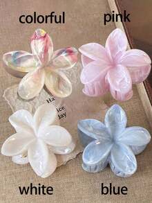 4pcs/1pc 7.3cm/2.87in Hibiscus Flower Shaped Plastic Hair Claw Clips, White/Colorful/Pink/Blue, Lightweight, Suitable For Daily Wear, Casual, Party, Commute, Beach, Vacation, Ponytail, Bun Hairstyle, Washing Face/Body, Makeup, Outfit Accessory Floral Hair Clips Elegant Hair Clutch Women Hair Accessories - Multicolor - View 2